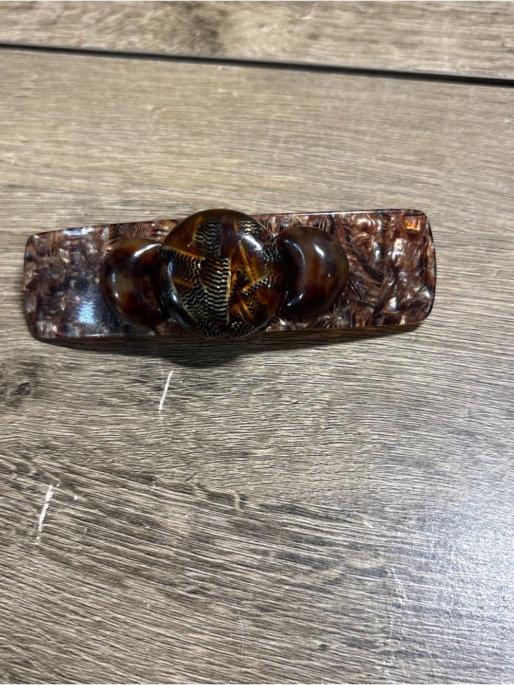 Vintage Brown Tortoise Color Oval  Plastic Hair Clip Barrette Made In France - Picture 4 of 5